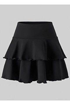 CARABO MODA Kız çocuğu fırfırlı iki katlı yüksek bel mini kloş etek (beden tablosu fotoğrafta mevcuttur)
