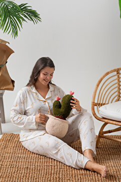 Nisanca Uzun Kol Gömlek Yaka Kadın Büyük Beden Pinterest Pijama Takımı - Mevsimlik Kadın Pijama