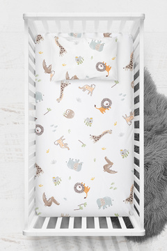Wheeppo %100 Pamuk Ranforce Lastikli Çarşaf Seti - Jungle Park Yatak 70x120 35x45