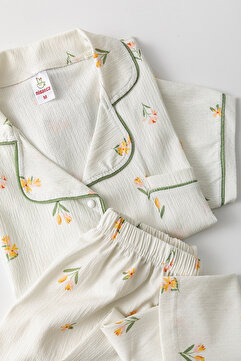 Nisanca Uzun Kol Gömlek Yaka Kadın Pinterest Pijama Takımı - Mevsimlik Kadın Pijama- Geniş Beden Aralığı