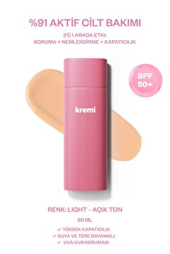 Kremi BB Krem SPF50 Yüksek Kapatıcı, Nemlendirici, Ton Eşitleyici, Aydınlatıcı - Light(Açık)50ml
