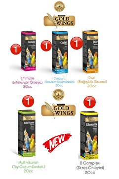 Gold Wings TOM&JERRYPETSHOP-Kuş Vitamin Seti (5) 20c Muhabbet Kuşu Kanarya Papağan A-B-D3-E-C-K vitaminleri mix