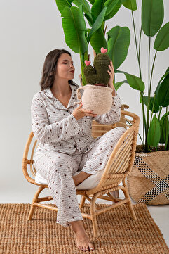 Nisanca Uzun Kol Gömlek Yaka Kadın Büyük Beden Pinterest Pijama Takımı - Mevsimlik Kadın Pijama