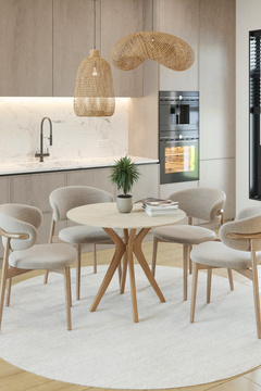 PLASMOB 80x80cm Yuvarlak Masa (Sadece Masa) Traverten-Ceviz Mutfak Masası-Balkon Masası Pera Model (Masa)