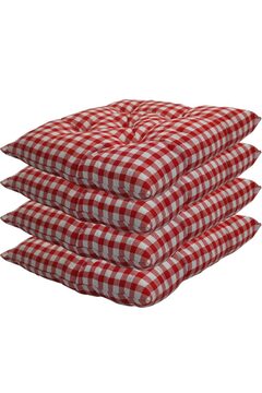 İstanbul kumaş 4’lü Sandalye Minderi – Bağcıklı, Çökme Yapmaz Sünger Dolgulu, Yıkanabilir – 40x40 cm Pötikareli