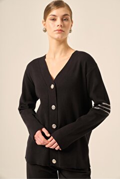 FTZ WOMEN Kadın Sim Detay Hırka Siyah 25016