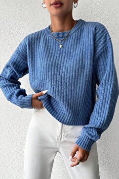 Miss Poem Kadın Kışlık Bisiklet Yaka Basic Oversize Uzun Triko Kazak
