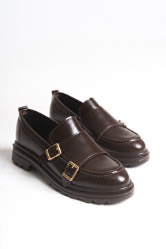 meyra'nın ayakkabıları Kadın Loafer Makosen Casual Tokalı Günlük Ayakkabı Tonyas Kahve