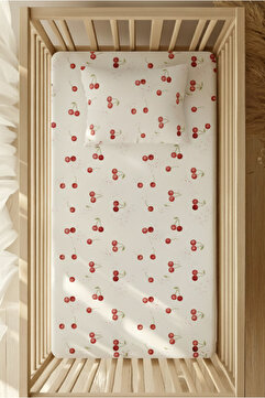 pistore %100 Pamuk Ranforce Lastikli Çarşaf Seti - Kiraz Desenli Park Yatak 70x120 35x45
