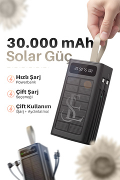 EN SİGA Ape Solar 30.000 Mah Güneş Enerjili Led Işıklı Powerbank Şarj Aleti 2x Usb Çıkışlı Mikro Type-C