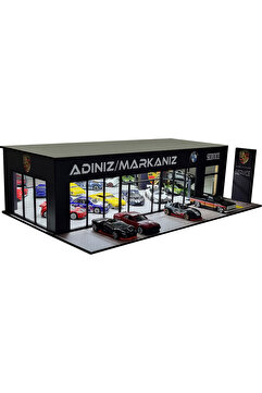 Perlamco Kişileştirilebilir Showroom Galeri Service diorama isimli galeri Led Aydınlatmalı 1/64 ölçek Uyumlu