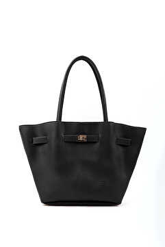 Shaka Siyah Shk159 Suni Deri, Astarlı, Çıtçıtlı, Kilit Detaylı El, Kol ve Omuz Çantası