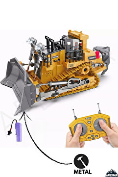 Apexma Oyuncak 2.4GHz Uzaktan Kumandalı Işıklı Metal Alaşım Hareketli Kepçeli Paletli Buldozer İş Makinesi