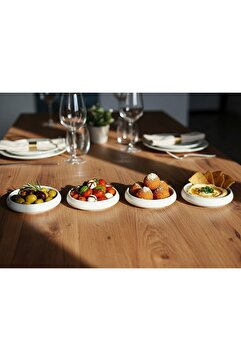 Le Paon 13 cm Porselen Meze ve Kahvaltılık 4’lü Set – Yuvarlak Modern Sunumluk Tabak Takımı