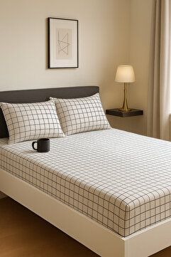 Felina Home Çift Kişilik Battal Boy Pamuklu Lastikli Çarşaf Takımı Kare Design
