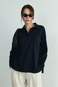 Suud Collection Lacivert Polo Yaka Oversize Tişört