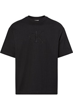 Calvin Klein Erkek Nakış Logolu T-Shirt - Siyah