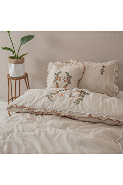 Ecocotton Polina Kız Bebek Nevresim Takımı Organik Pamuk Keten El Nakışlı Bej 100x150 Cm