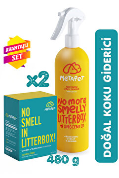 Metapet Kedi Kumu Koku Giderici Set, Kokusuz Kedi Kumu Için Aktif Karbon (240 GR) Ve Özel Parfümsüz Sprey