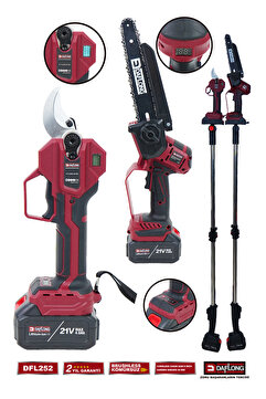 Daflong PRO 10 PİLLİ 2.1M TELESKOPİK UZATMALI 2'Lİ 40MM BAĞ MAKASI+OTO YAĞLAMALI DAL BUDAMA DFL-252