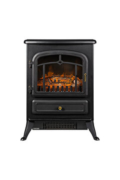GUNBO HOME Elektrikli Şömine Siyah 1850 W Metal Kasa, Fanlı şömine, Elektrikli Soba , Gold Kulp ,Gold detaylı