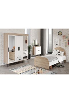 Afilli Ildır Çocuk Odası Takımı 3 Parça Tamamı Mdf Flora Beyaz Aynalı