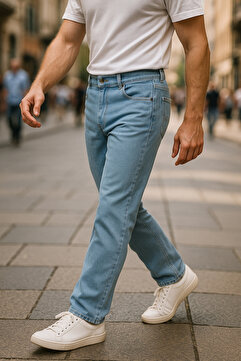 CEDY DENIM Erkek Buz Mavi Yüksel Bel Regular Fit Esnek Jean Kot Pantolon-c336