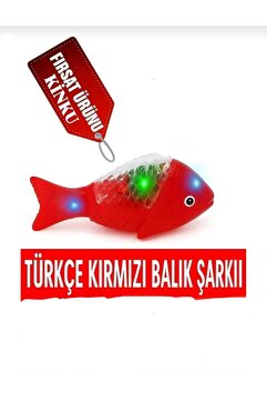 KİNKU Kırmızı Balık Şarkılı Müzikli Işıklı Sesli Yürüyen Balık 23 Cm Pilli Oyuncak Balık