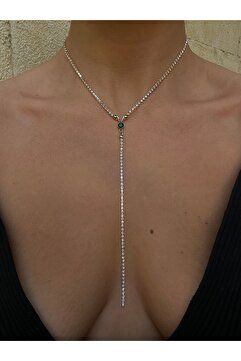 pop up store Zümrüt Yeşil Taşlı Kristal Taşlı Y Kolye