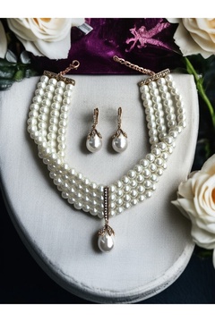 FAYRA ACCESSORIES İnci Set Takım Zirkon Taşlı İnci Küpe ve İnci Kolye Seti