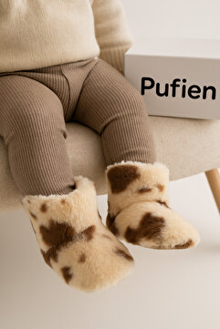 pufien Çocuk ve Bebek Panduf, Kışlık Peluş Bot, Yumuşak, Sıcak Tutan, Kaymaz Tabanlı Ev İçi Patik, Ev Botu