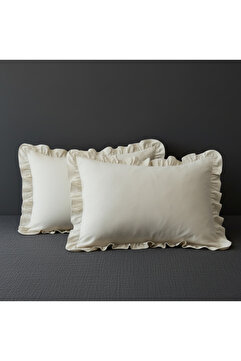 LILYUM %100 Pamuklu Ham Keten Fırfırlı Yastık Kılıfı 2’li Set – 50x70 cm Doğal Dokuma