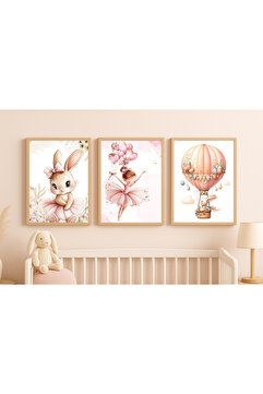 MRK 3'lü Poster Tablo Seti Çocuk Bebek Odası Pembe Poster, Çerçevesiz Poster Tablo
