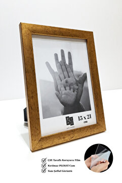 Batu Art Home Fotoğraf Çerçevesi Korumalı Pleksi Camlı Masaüstü Ayaklı Ve Duvara Asılabilir 15x21 Cm Mat Altın