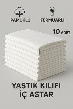 SUVAY Pamuklu Fermuarlı İç Yastık KIlıfı Beyaz Renkli İç Astar 10'lu Yastık İç Kılıfı 50x 70 Şilte