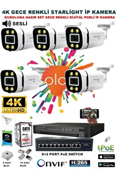 PROLİFE 5 Kameralı Sesli 4k 1440p Full Hd Poeli Ip Kamera Gece Renkli Ultra Hd Çözünürlük Kamera Sistemi