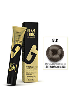 glam look Açık Kumral Yoğun Küllü 8.11 |100 ML Profesyonel Beyaz Kapatıcı Kalıcı Saç Boyası | Koruyucu, nemlendirici, besleyici yağlar, düşük amonyak seviyesi,