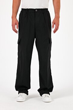DAMGA JEANS Erkek Oversize Bol Paça Kargo Cepli Siyah Baggy Pantolon