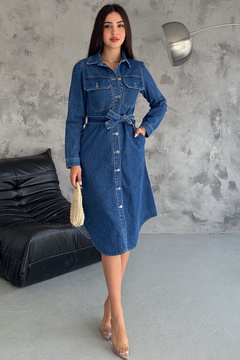 Noa Noa Kadın Kuşaklı Düğmeli Denim Elbise – Yapılandırılmış & Şehirli Stil