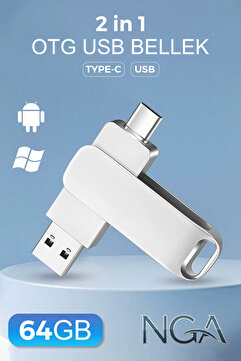 NGA 64GB Kapasiteli OTG Flash Bellek Type-C Metal USB Bellek - Telefon PC Uyumlu