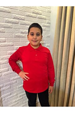 serkertaş Polo yaka kırmızı uzunkollu okul lakost tişört