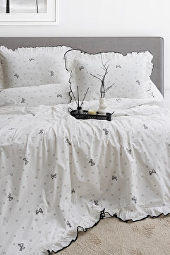 DB DANLA BALDİ Home Collection Çift Kişilik Nevresim Seti %100 Pamuklu desenli Süs Overloklu Fırfırlı