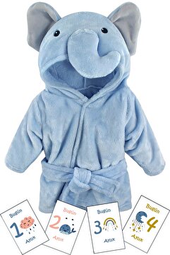 Moky Design Fil Desenli Erkek Bebek Bornoz Seti ve 12’li Aylık Ay Dönümü Anı Kartları – Bebek Hediyelik