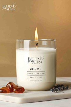 Believe Your Aura Amber Kokulu Mum - %100 Doğal Soya Mumu Aromaterapi Bardak Mum - 300 cc
