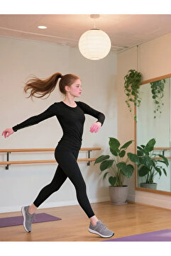 RUTBİL SPORTS 2'Lİ SPOR TAKIM KIZ ÇOCUĞU UZUN KOL SPOR BODY & TAYT PLATES YOGA KOŞU VOLEYBOL ALT ÜST 2'Lİ TAKIM