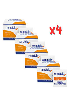 SEMATEKS Steril Pamuklu Dokuma Gaz Kompres Spanç | 7,5cm x 7,5cm | 4 Katlı | 100'lü (5'li Zarf x 20) 4 Kutu