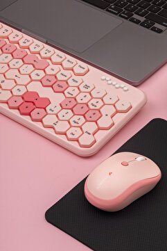 TWOTECH Petek Görünümlü Kablosuz Renkli Klavye Mouse Seti - Retro, Sessiz, Q Türkçe Dizayn