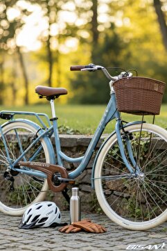 Bisan Sorrento-S 28 Jant Sepetli Retro Şehir Bisikleti 44 cm Kadro V-Fren Shimano 7 Vites - Bebek Mavisi