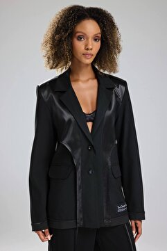tw3 Kadın Saten Detaylı Biyeli Tasarım Blazer Ceket