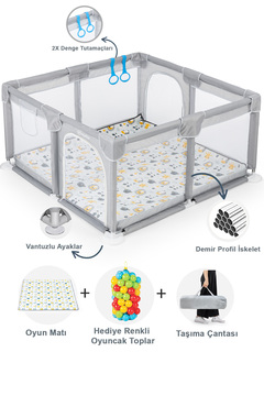 Hoffie Original Playard Plus Güvenli Bebek Ve Çocuk Oyun Alanı Oyun Parkı 120x120 Oyun Matı Ve Topları